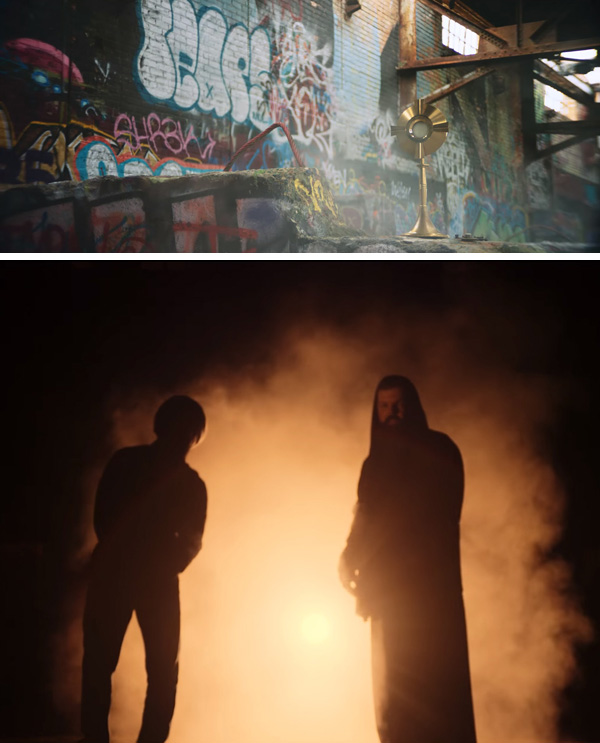 A Eucharist amidst graffiti and hooded priest Fr. Pontifex